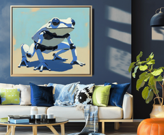 RoboFrog: Futuristic Art-Blue-White Robotic Frog Art – Textured Animal Wall Art