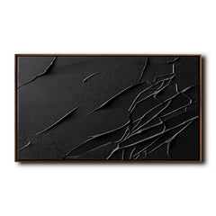 Cracked Serenity: Large Black Abstract Art with Cracked Lines – Minimalist Modern Wall Decor