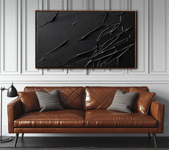 Cracked Serenity: Large Black Abstract Art with Cracked Lines – Minimalist Modern Wall Decor