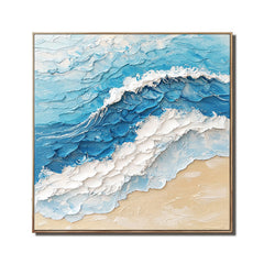 Crashing Waves: Blue White Textured Ocean Wave Painting – Textured Seascape Wall Art