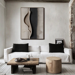 Curved Minimalism: Impasto Black Grey Abstract Art – Chic Wall Decor for Modern Homes