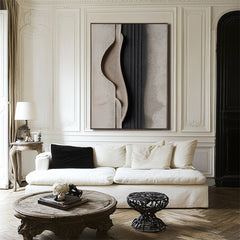 Curved Minimalism: Impasto Black Grey Abstract Art – Chic Wall Decor for Modern Homes