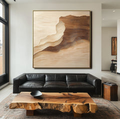 Earth's Embrace: Hand-Painted Abstract Landscape Art – Neutral Tones for Chic Brown Beige Wall Decor