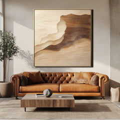 Earth's Embrace: Hand-Painted Abstract Landscape Art – Neutral Tones for Chic Brown Beige Wall Decor