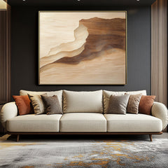 Earth's Embrace: Hand-Painted Abstract Landscape Art – Neutral Tones for Chic Brown Beige Wall Decor
