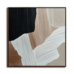 Earthbound Harmony: Textured Abstract Oil Painting with Black – Wabi-Sabi Textured Abstract Wall Art