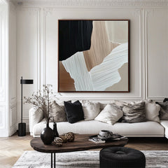 Earthbound Harmony: Textured Abstract Oil Painting with Black – Wabi-Sabi Textured Abstract Wall Art