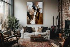Earthy Harmony: Contemporary Impasto Style Abstract Wall Art – Brown Black & White Accent