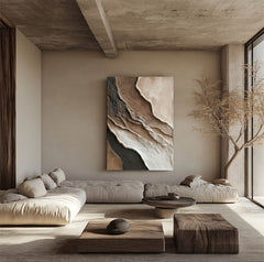 Earthly Currents – Wabi-Sabi Textured Abstract Oil Painting for Modern Decor