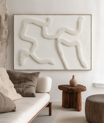 Ebb and Flow: Textured Abstract 3D Relief Wall Art – Beige Curved Lines Framed Painting