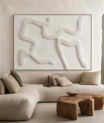 Ebb and Flow: Textured Abstract 3D Relief Wall Art – Beige Curved Lines Framed Painting
