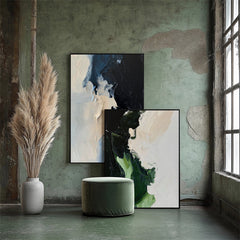 Echoes of the Earth-Modern Abstract Oil Painting – Bold Green & Black Brushstroke Art for Home Decor