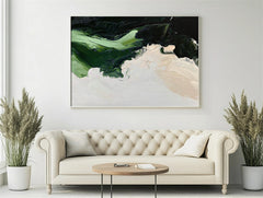 Echoes of the Earth-Modern Abstract Oil Painting – Bold Green & Black Brushstroke Art for Home Decor