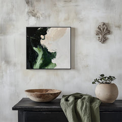Echoes of the Earth-Modern Abstract Oil Painting – Bold Green & Black Brushstroke Art for Home Decor