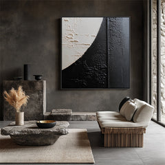 Lunar Texture: Textured Black & Beige Abstract Art – Textured Abstract Wall Art