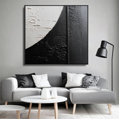 Lunar Texture: Textured Black & Beige Abstract Art – Textured Abstract Wall Art