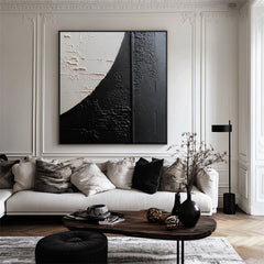Lunar Texture: Textured Black & Beige Abstract Art – Textured Abstract Wall Art