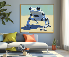 RoboFrog: Futuristic Robot Frog Oil Painting – Textured Animal Wall Art