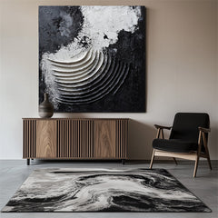 Eclipse Waves: 3D Textured Black & White Abstract – Textured Seascape Wall Art