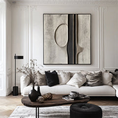 Ethereal Divide: 3D Textured Monochrome Abstract Art – Wabi-Sabi Textured Abstract Wall Art