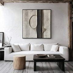 Ethereal Divide: 3D Textured Monochrome Abstract Art – Wabi-Sabi Textured Abstract Wall Art