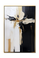 Divergent Flow: Thick Texture Abstract Artwork – Black, White & Gold for Living Room Wall