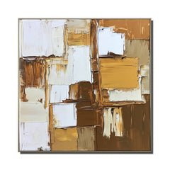 Textured Abstract Oil Painting with Brown, White & – Wabi-Sabi Textured Abstract Wall Art