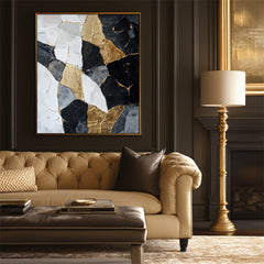 Golden Fractures Abstract Art – Textured Modern Oil Painting for Contemporary Wall Decor