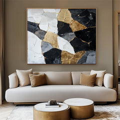 Golden Fractures Abstract Art – Textured Modern Oil Painting for Contemporary Wall Decor