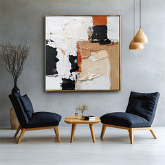 Golden Harmony: Impasto Abstract Oil Painting with Black – Textured Abstract Wall Art