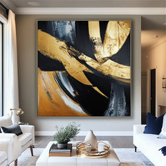 Golden Motion:Textured Gold Brushstroke Abstract Art – Textured Abstract Wall Art