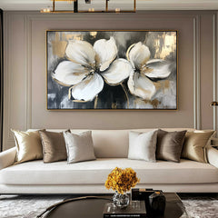 Golden Serenity Floral Harmony – Textured Floral Oil Painting