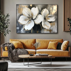 Golden Serenity Floral Harmony – Textured Floral Oil Painting