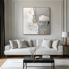 Golden Veil: Minimalist Abstract Wall Art in Grey – Wabi-Sabi Textured Abstract Wall Art