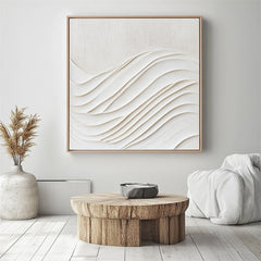 Harmonic Waves: Beige Textured Abstract Wave Painting – Textured Seascape Wall Art