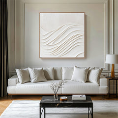 Harmonic Waves: Beige Textured Abstract Wave Painting – Textured Seascape Wall Art