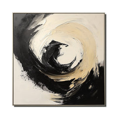 Infinite Swirl: Abstract Swirl Oil Painting in Black – Textured Abstract Wall Art