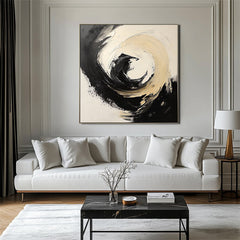 Infinite Swirl: Abstract Swirl Oil Painting in Black – Textured Abstract Wall Art