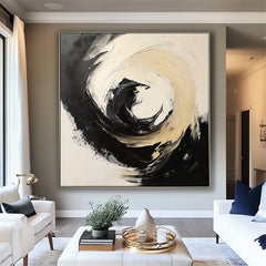 Infinite Swirl: Abstract Swirl Oil Painting in Black – Textured Abstract Wall Art