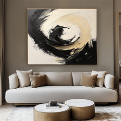 Infinite Swirl: Abstract Swirl Oil Painting in Black – Textured Abstract Wall Art