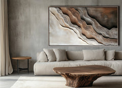 Layered Earth: Impasto Earth-Toned Abstract Wall Art – Brown Grey White Textured Curves