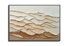 Layered Earth Tones Artwork: Impasto Textured Wave Abstract Wall Art – Brown Beige Hues