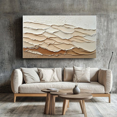Layered Earth Tones Artwork: Impasto Textured Wave Abstract Wall Art – Brown Beige Hues
