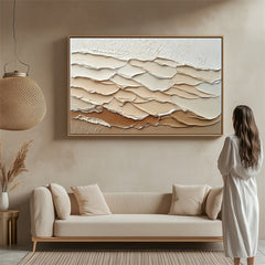 Layered Earth Tones Artwork: Impasto Textured Wave Abstract Wall Art – Brown Beige Hues