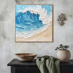 Majestic Ocean Wave:Impasto Style Ocean Wave Art – Textured Seascape Wall Art