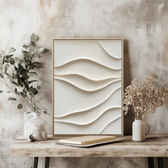 Flowing Serenity: 3D Large Textured Wave Wall Art – Neutral Beige Accent for Modern Decor