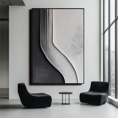 Monochrome Flow Texture Art-3D Textured Black White Abstract Wall Art – Minimalist Curved Line Decor