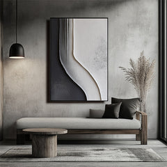 Monochrome Flow Texture Art-3D Textured Black White Abstract Wall Art – Minimalist Curved Line Decor