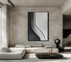 Monochrome Flow Texture Art-3D Textured Black White Abstract Wall Art – Minimalist Curved Line Decor