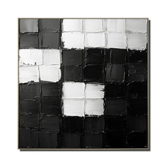 Monochrome Harmony: Textured Black & White Geometric Abstract – Textured Geometric Wall Art
